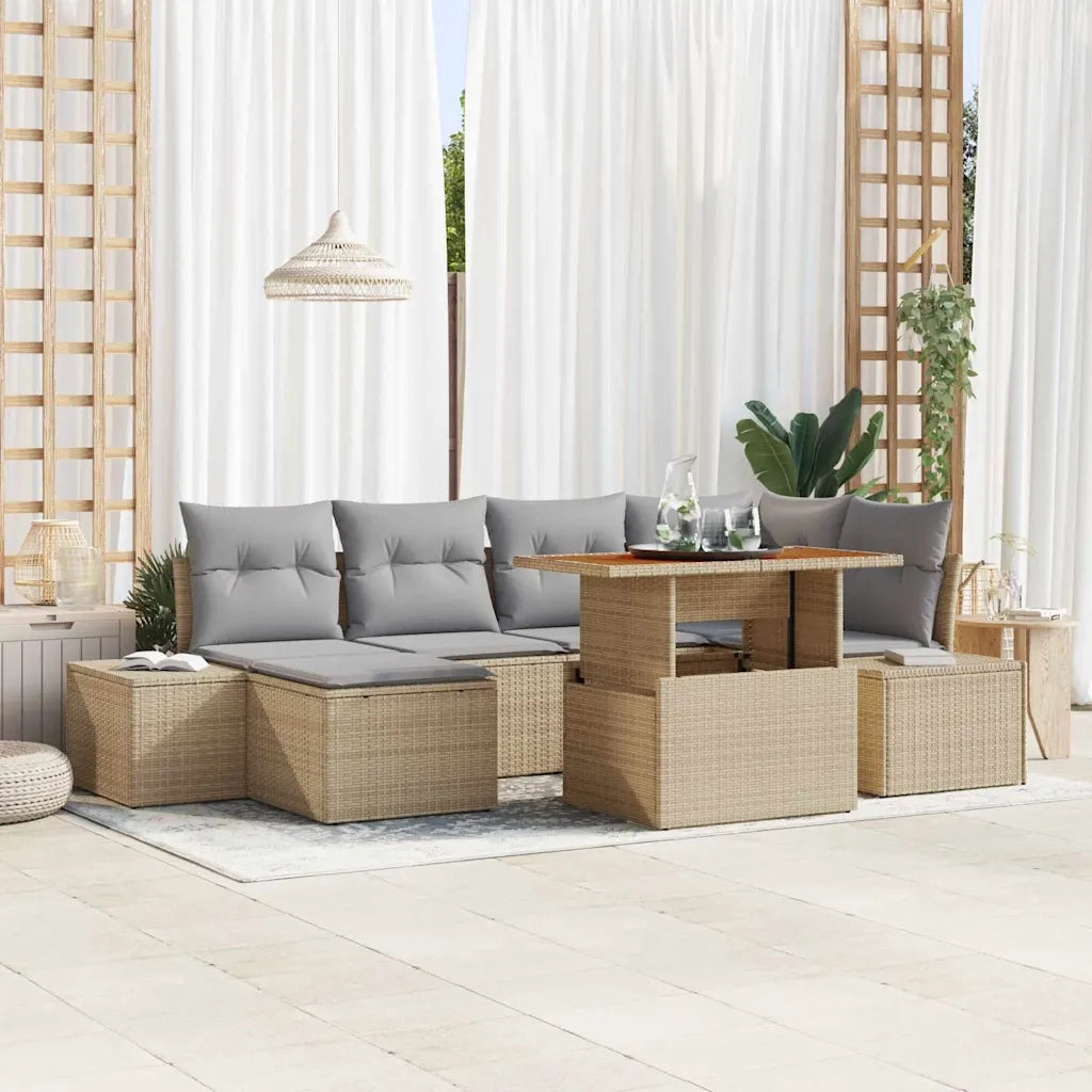Set Divano da Giardino 7 pcs Beige Poly Rattan