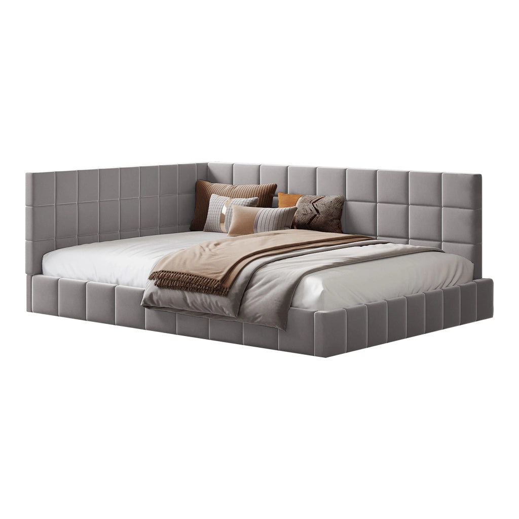 Letto divano 140 × 200 cm 2 posti con schienale reversibile; senza materasso; imbottito in velluto grigio