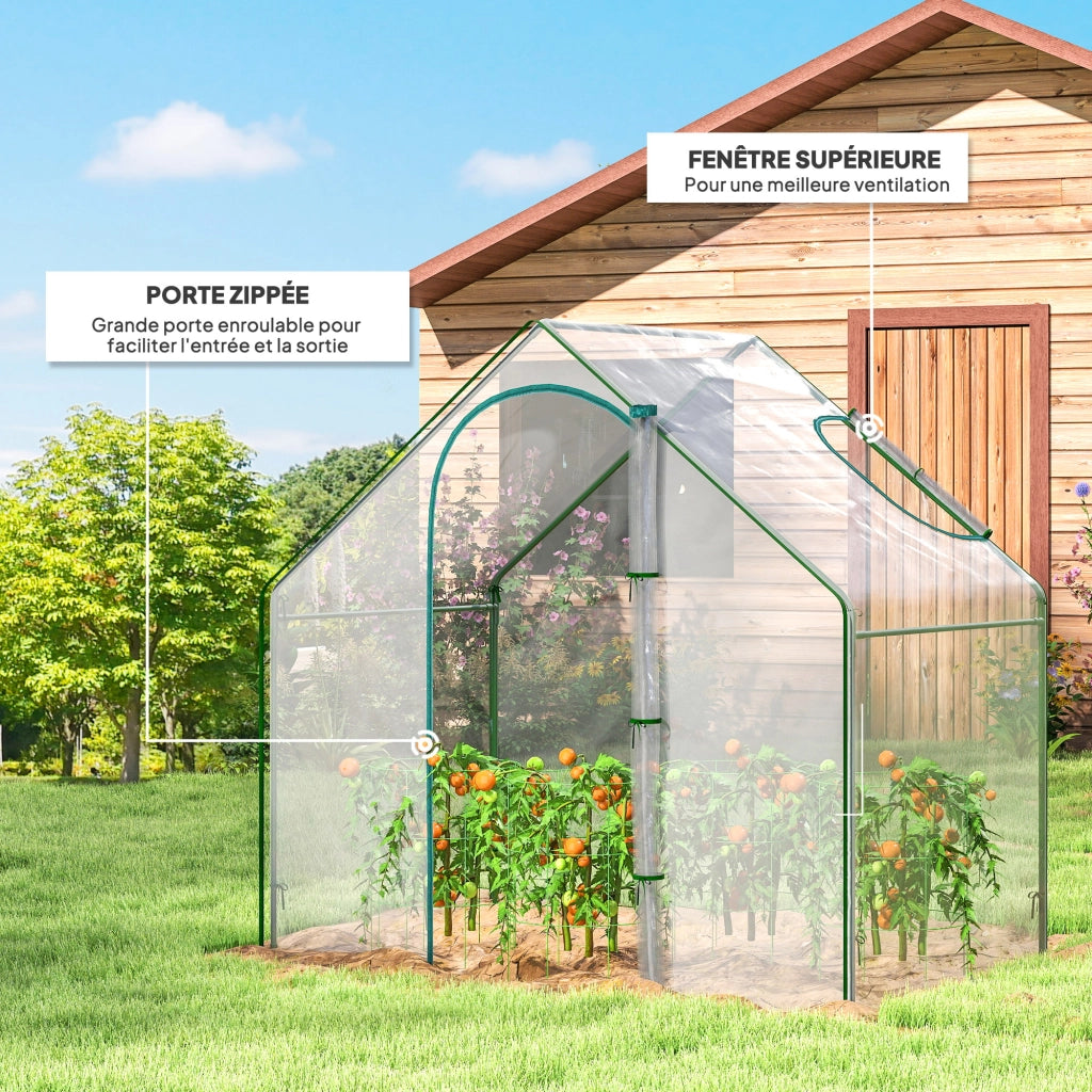 Serra da Giardino per Pomodori 1,8L x 1l x 1,68H m in Acciaio e Plastica Impermeabile Trasparente Verde con Porta a Cerniera