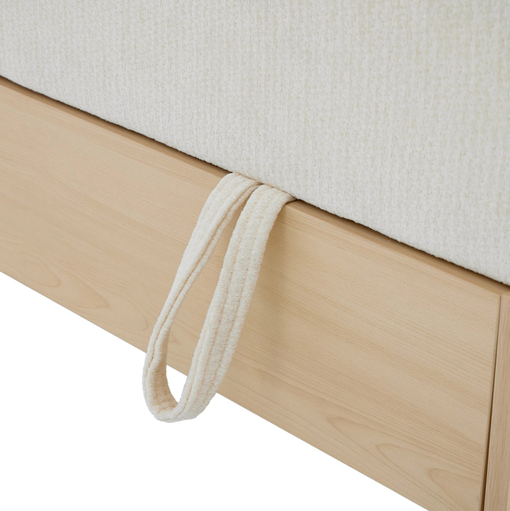 Divano letto 217x110x90 cm con contenitore e cassetti in chenille beige