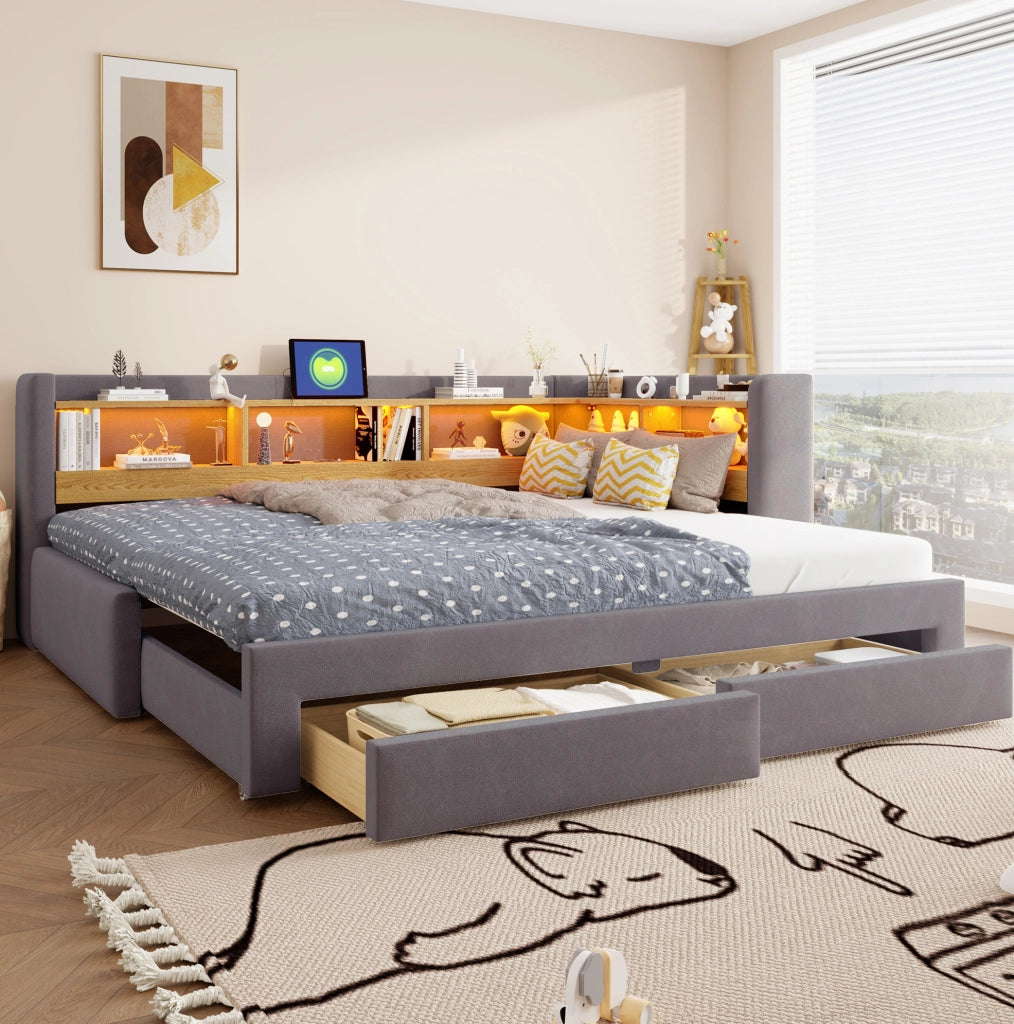 LETTO Divano 90x200 cm Estraibile 180x200 cm Grigio con LED e Presa