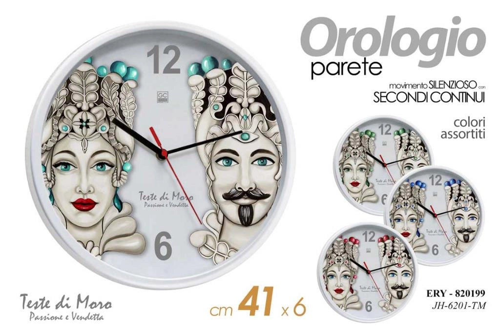 Orologio da Parete in Abs Tondo Testa Di Moro 41 cm 3 Colori