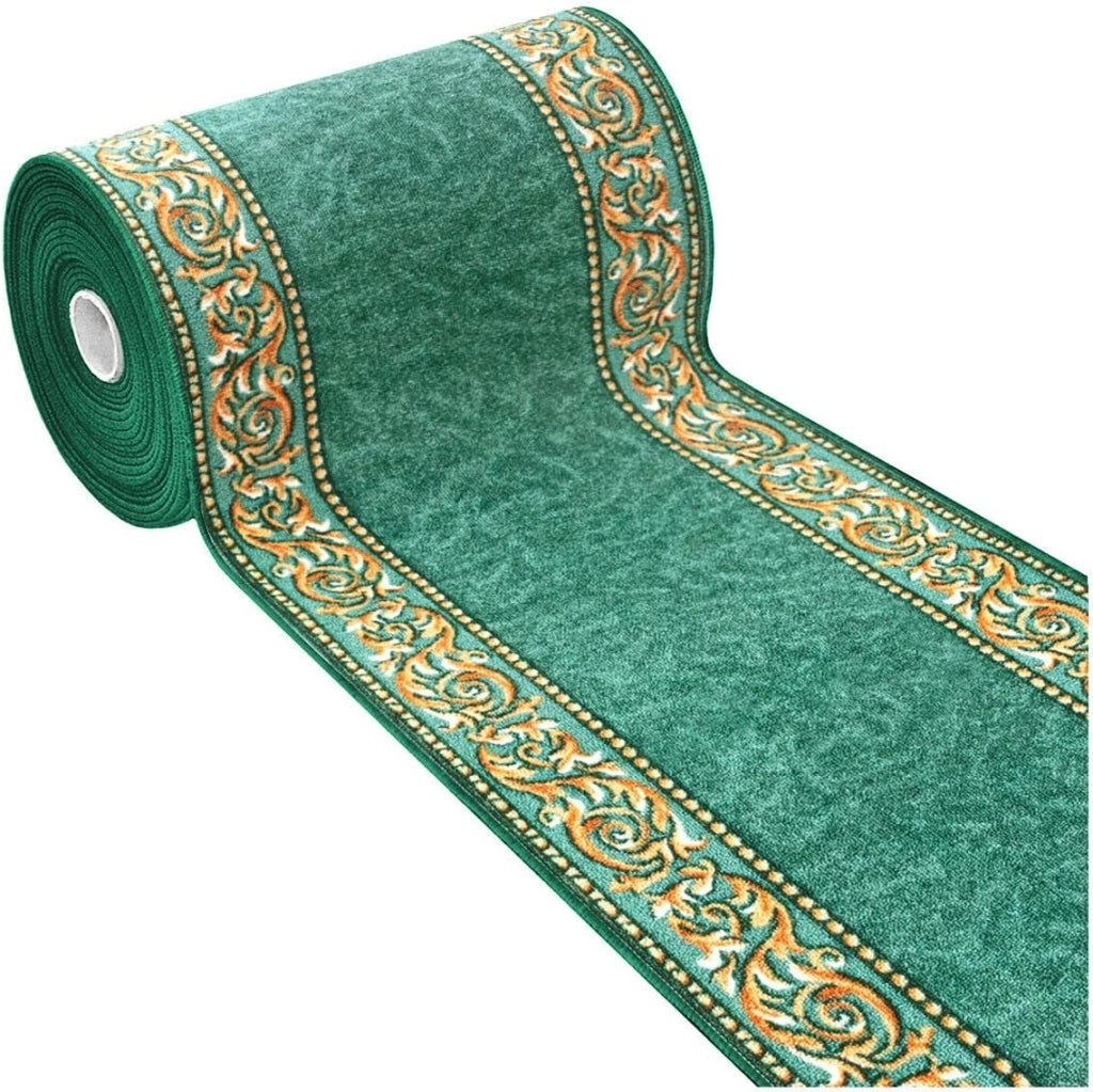 Passatoia Scala Bordata 67x600 cm Ingresso Corridoio Tappeto Cucina Gradini Stile Barocco Verde