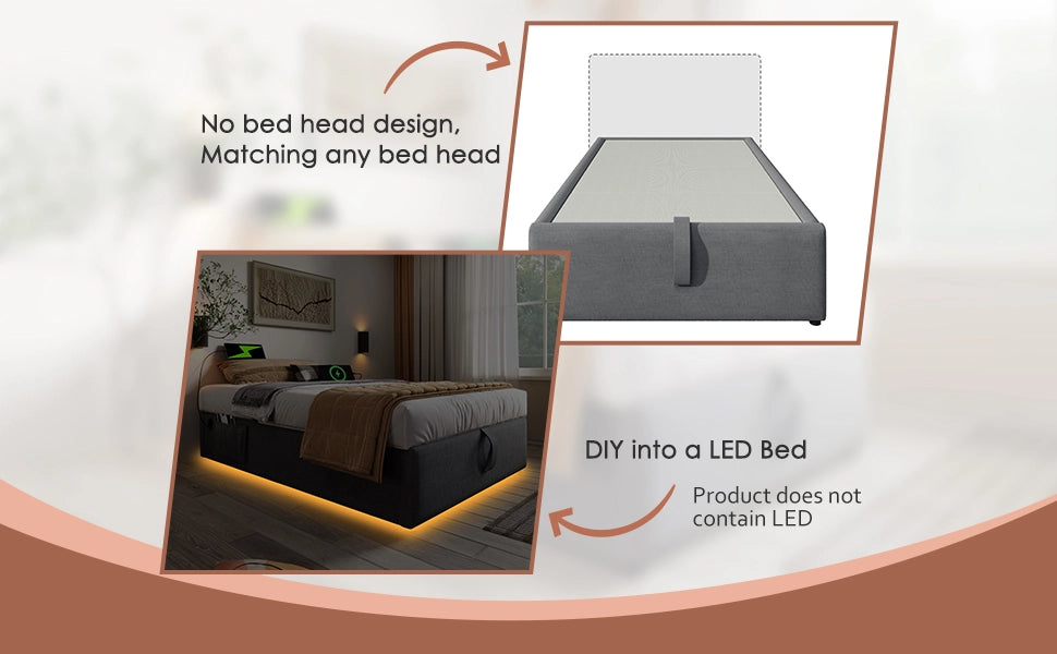 Letto imbottito matrimoniale ¨C Minimal ¨C Grigio tessuto 140x200 cm con rete a doghe senza testiera porta USB-C
