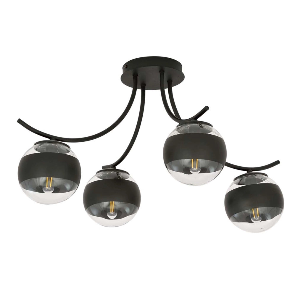 Plafoniera Moderna Polus Acciaio Nero 4 Luci E14