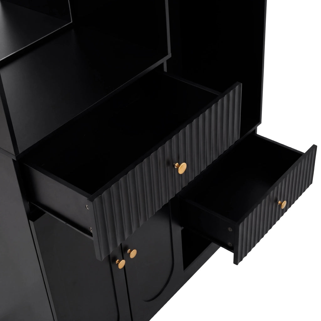 ARMADIO INGRESSO 100x35x180 cm Nero con specchio, appendiabiti e panca
