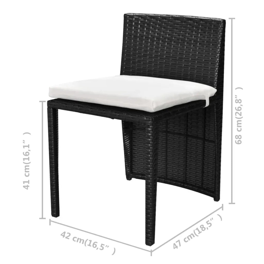 Set da Bistrot 3 pz | Set Salotto da Giardino con Cuscini in Polyrattan Nero