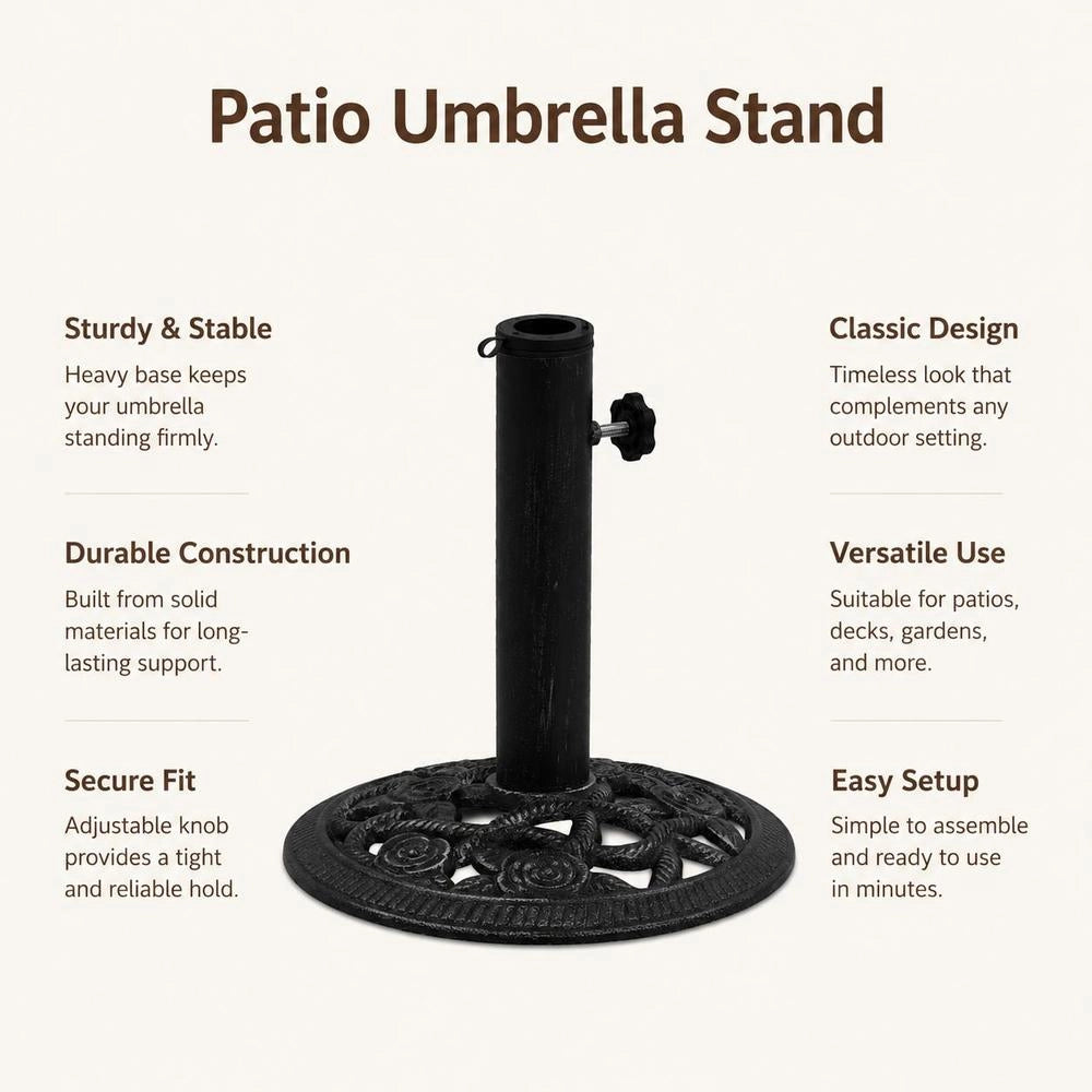 Black Parasol Base, 40x40x32 Cm, Cast Iron