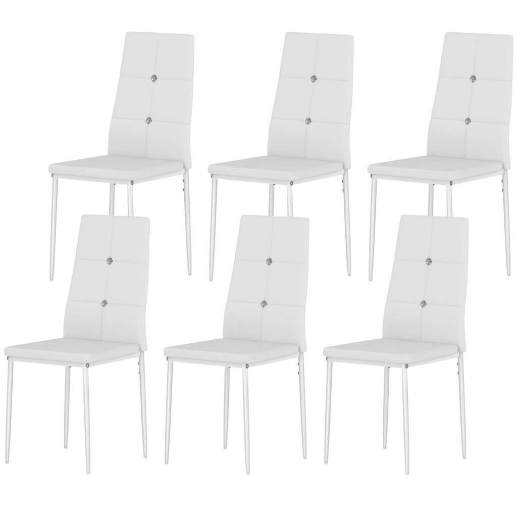 Set di 6 Sedie da Pranzo Imbottite ¨C Minimal ¨C Schienale Alto con Bottoni, Patte in Metallo, Colore Bianco