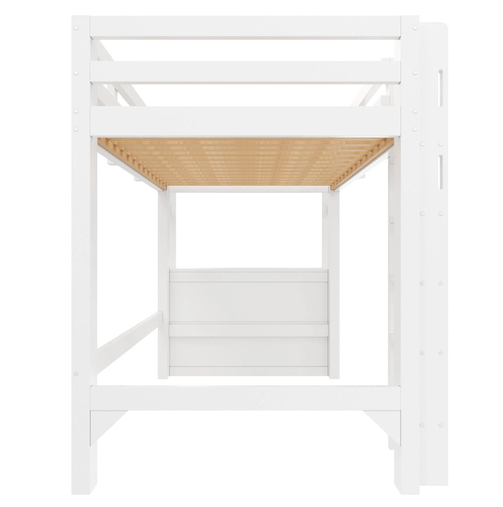 Letto a soppalco 90x200 cm con 6 cassetti, ripiani e LED in legno massello e MDF bianco