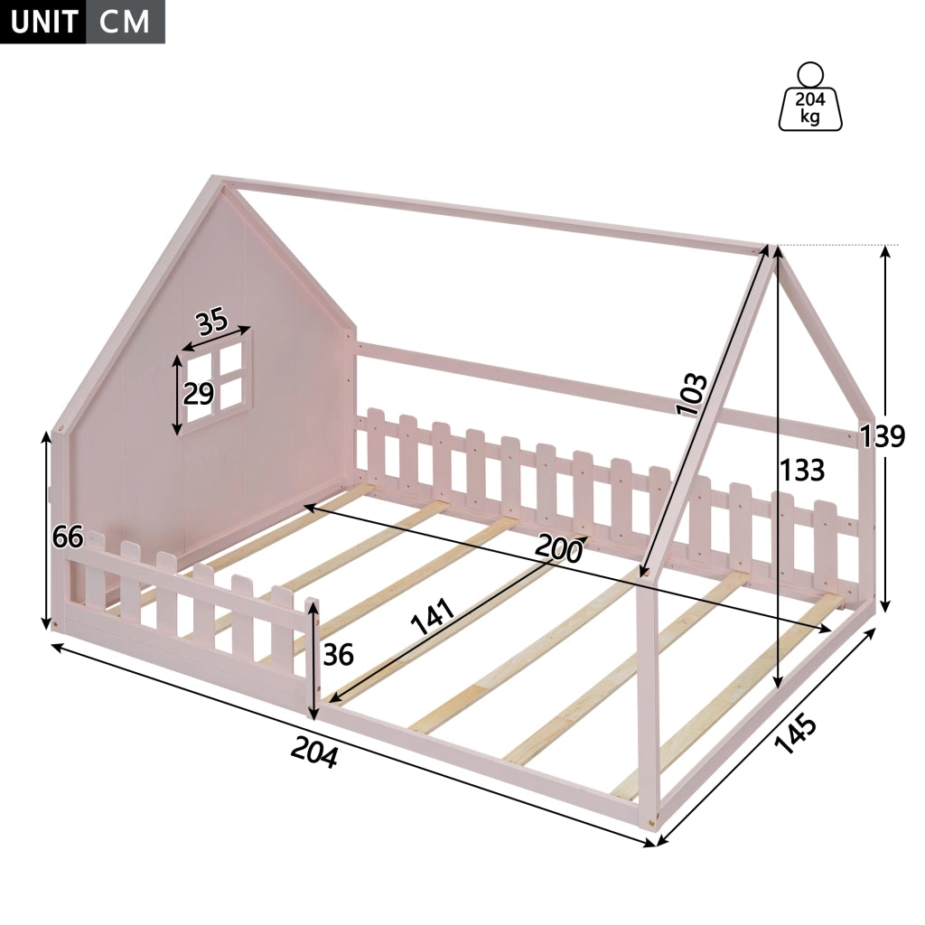 LETTO PER BAMBINI A CASETTA 140x200 cm Legno di pino Rosa
