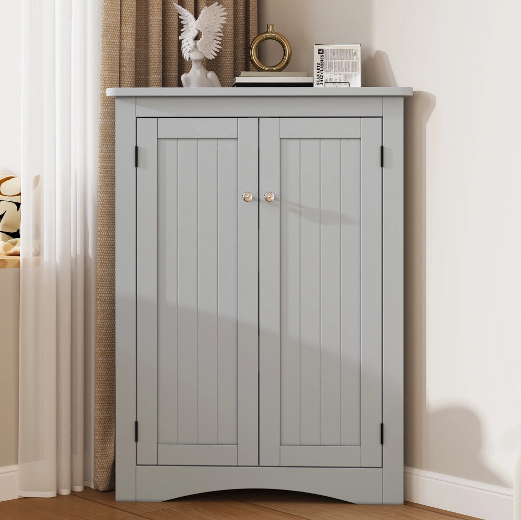 Armadio angolare grigio per bagno in MDF con 2 ante e 3 ripiani, 61,5 x 80 cm