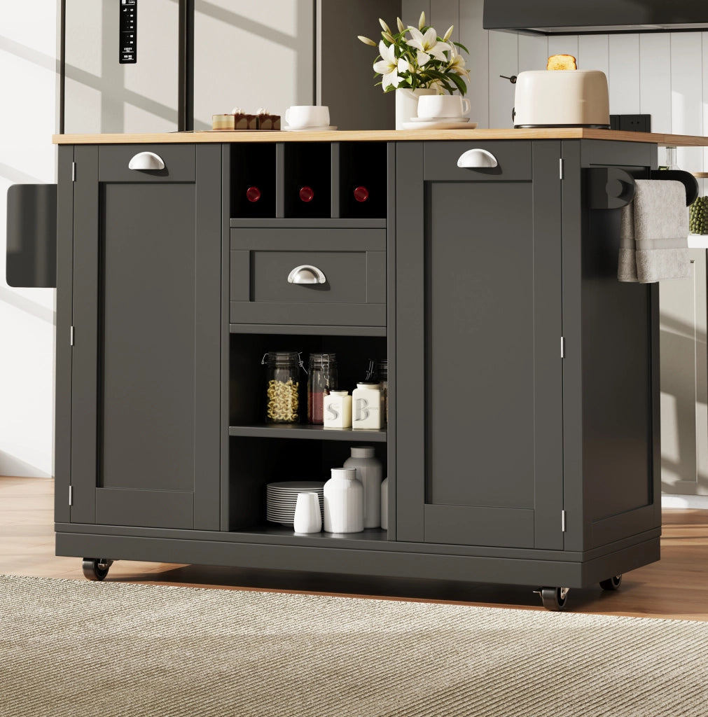 Isola cucina 140x40x93,5 cm in MDF nero con piano ribaltabile e ruote