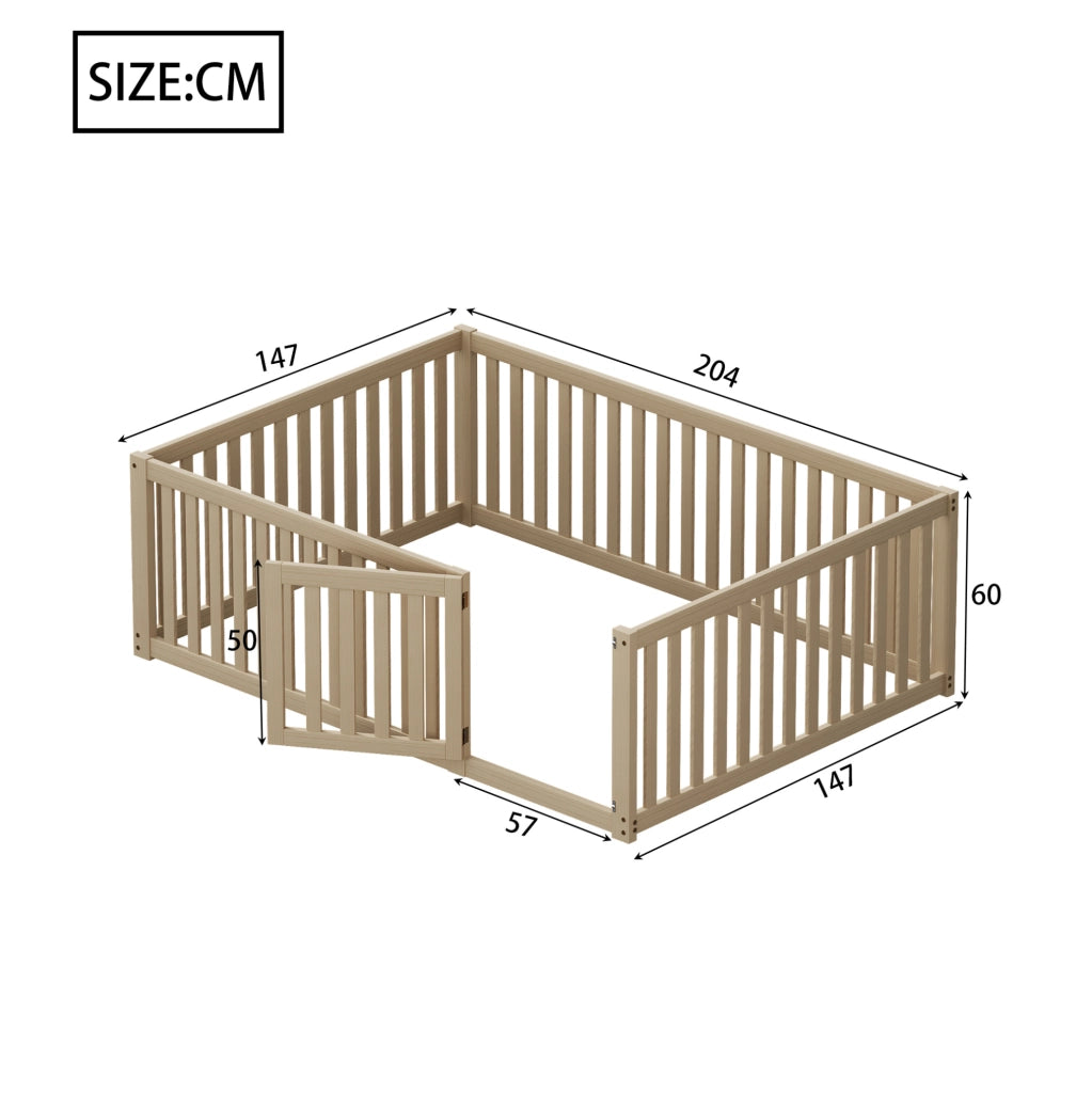 Letto a pavimento 140x200 con recinzione e porta; naturale
