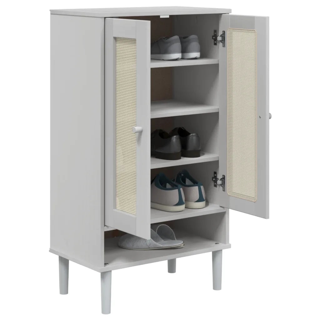 Scarpiera SENJA Aspetto Rattan Bianco 59,5x35x107 cm Massello 358050