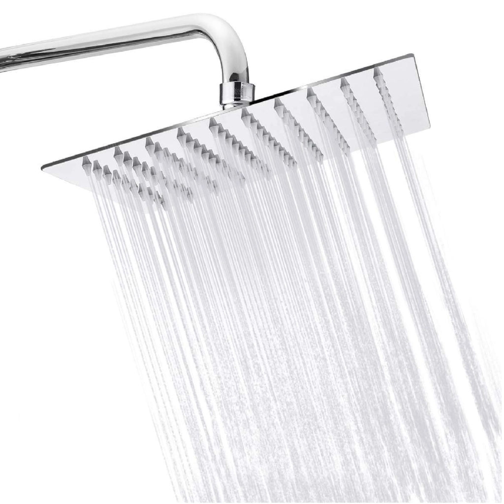 Soffione Doccia Quadro Quadrato Colore Acciaio Cromato Effetto Pioggia Sottile 24,5cmX24,5cm