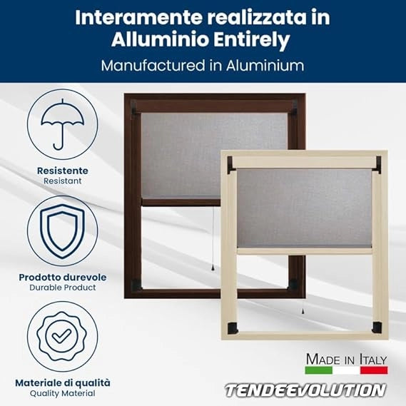 Zanzariera Avvolgibile Sali e Scendi Su Misura - Larghezza 1,20 x Altezza 2,50m - Struttura Argento con Freno, Protezione Insetti