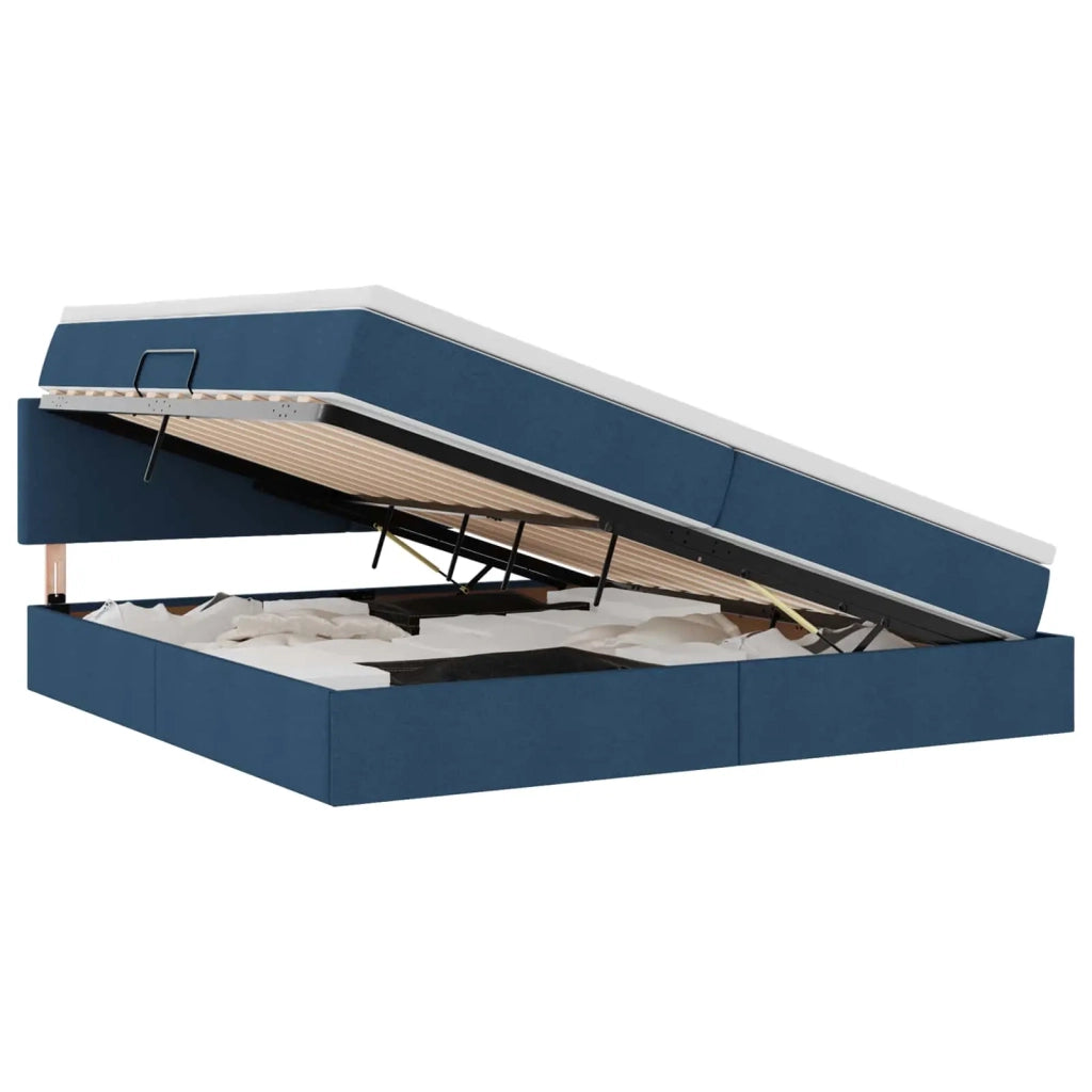 Letto con contenitore e materasso con testiera Blu 200 x 200 cm 3370472
