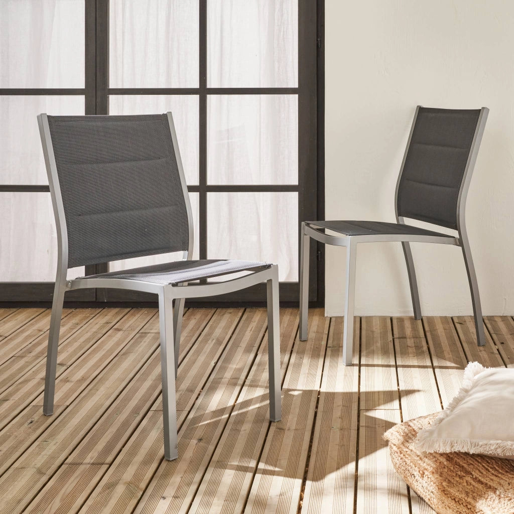 Set 2 sedie da giardino moderne in alluminio e textilene, grigio