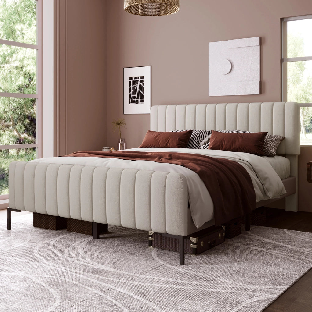 Letto imbottito 140x200 con testiera regolabile e rete a doghe