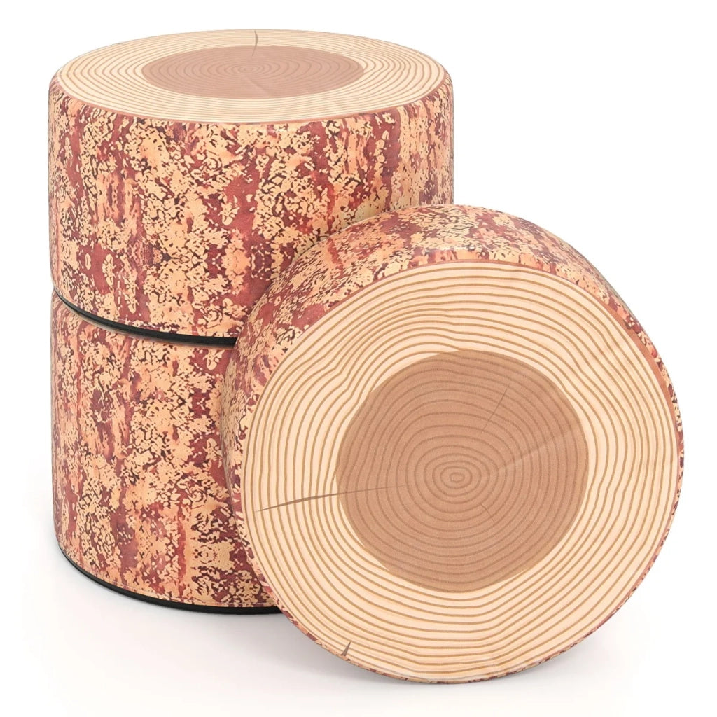 Set di 3 sgabelli a forma di ceppo 38 x 38 x 25 cm sedute flessibili per bambini in stile naturale in pelle artificiale marrone 20_0018429