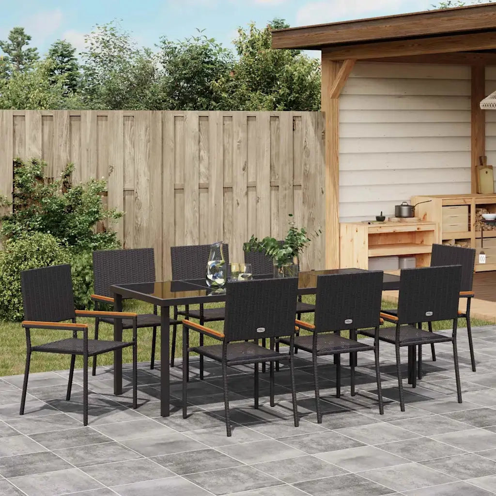 Set da Pranzo per Giardino con cuscino 9 pcs Nero polyrattan 3379708