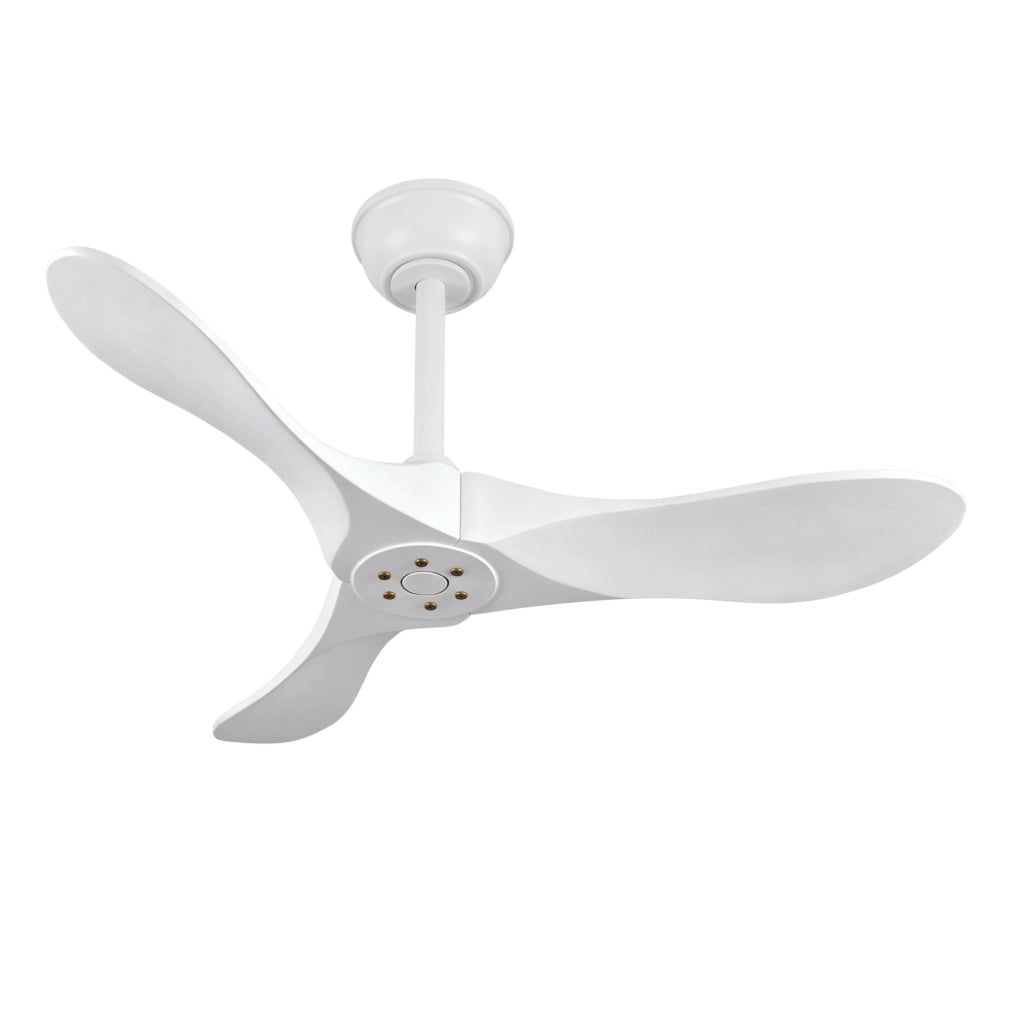 Ventilatore da soffitto 36" bianco con 3 pale in legno massello, telecomando, 6 velocità reversibili e funzione memoria velocità