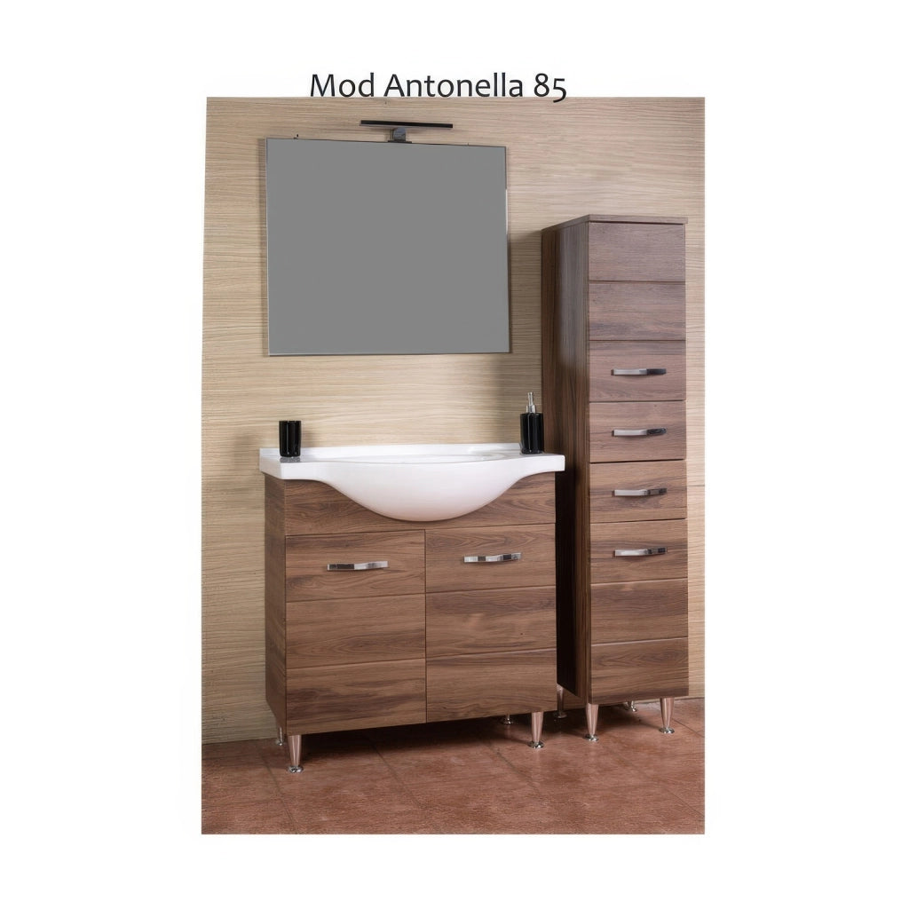 Mobile Bagno Antonella Noce 82 x 35 x h 84 cm a 2 Ante con Specchio Illuminato