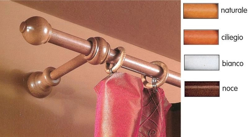BASTONE TENDA LEGNO NOCE MM.23 LUNGHEZZA CM.240 CON 2 SUPPORTI DA CM.15 A STRAPPO