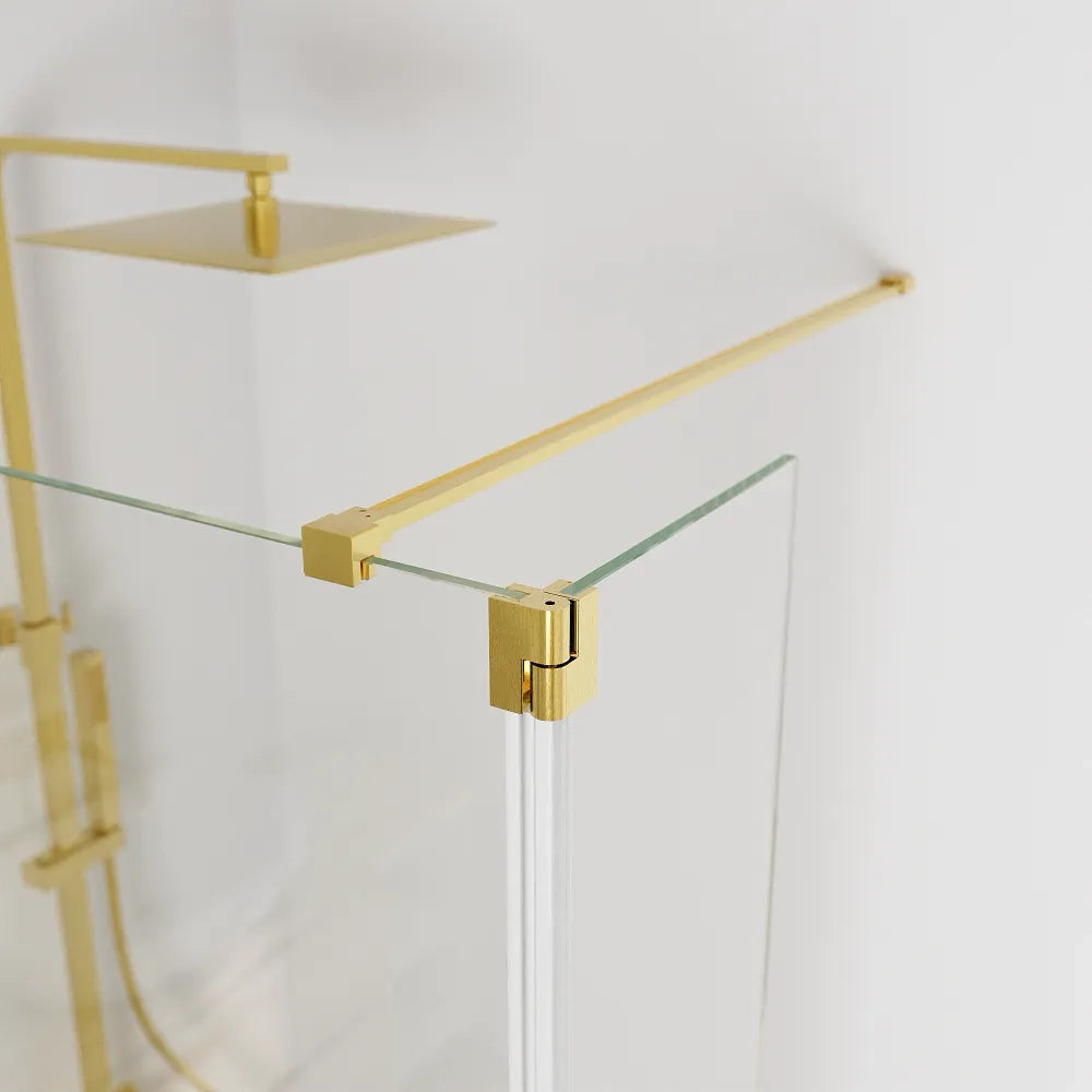 Doccia walk-in 120cm + anta girevole 30cm vetro 8mm trasparente anticalcare profili oro spazzolato h200 | Keros