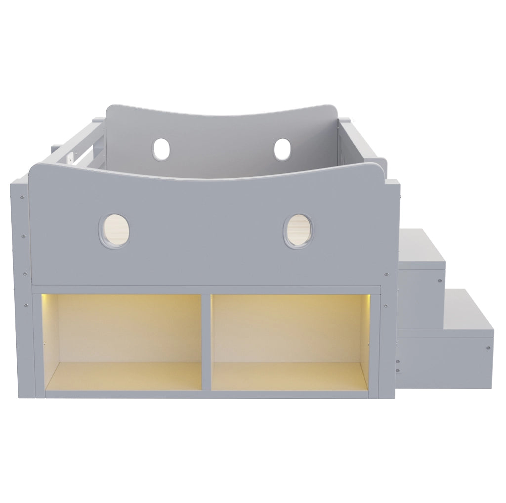 Letto singolo per bambini 90x200 cm con 4 cassetti; LED; USB e Type-C; grigio