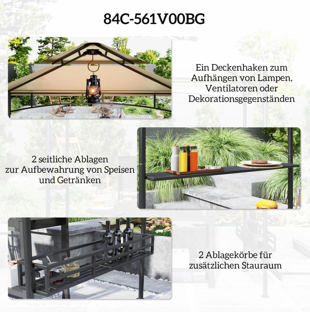Gazebo per barbecue in acciaio beige 240 x 150 x 257 cm
