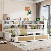 Divano letto singolo in legno bianco 90x200 cm con letto estraibile, ricarica USB e vani
