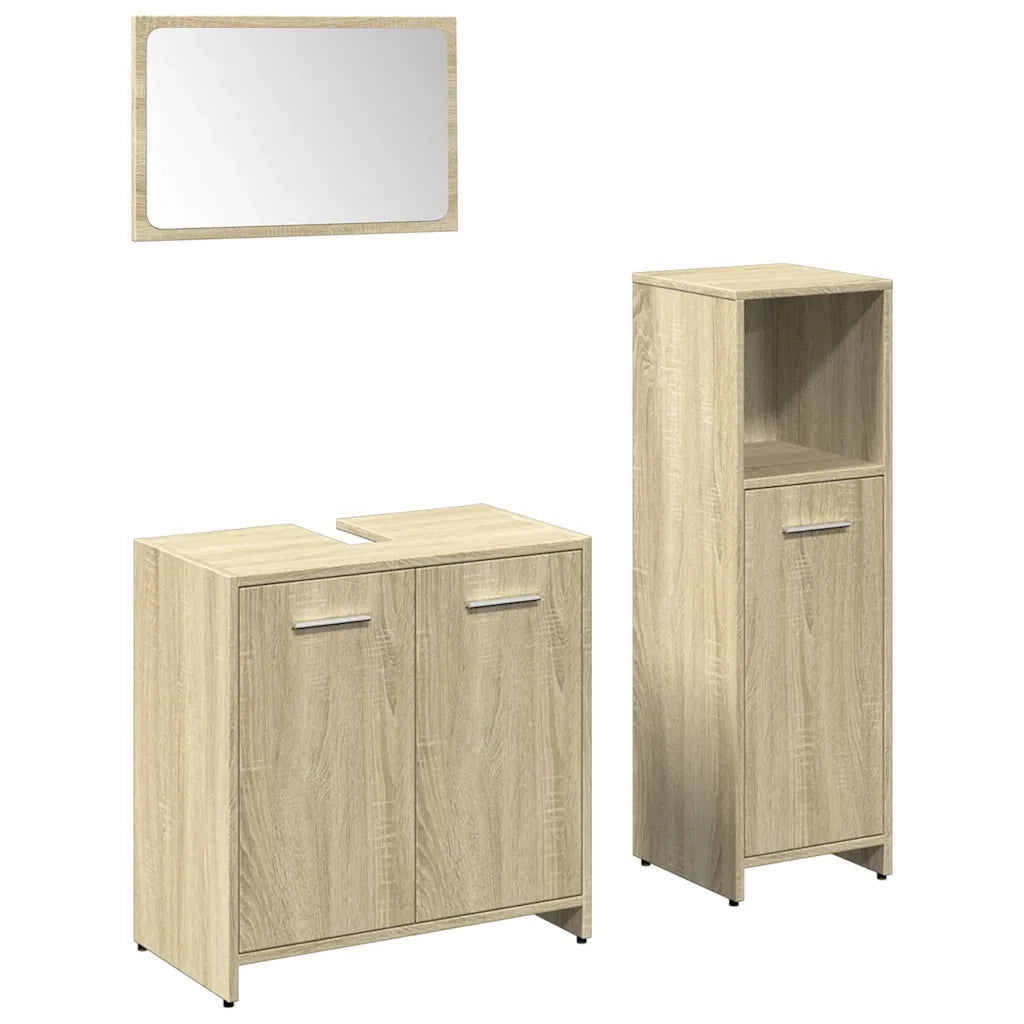 Set Mobili da Bagno | Armadio da bagno 3 pz Rovere Sonoma in Legno Multistrato