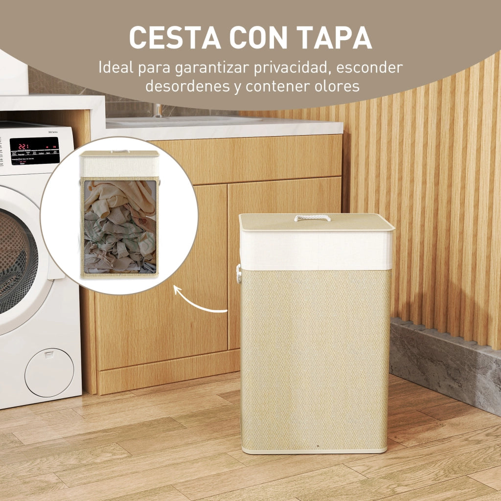 Cestino Lavanderia 72L con Coperchio e Maniglie ¨C Minimal ¨C 40x30x60 Naturale