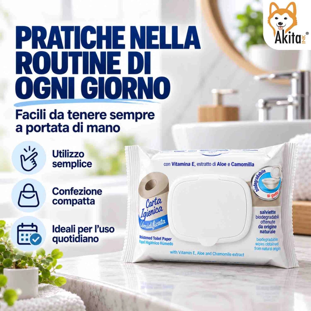 Akitaink 24 Confezioni Carta Igienica Umidificata Pocket 480 Pz
