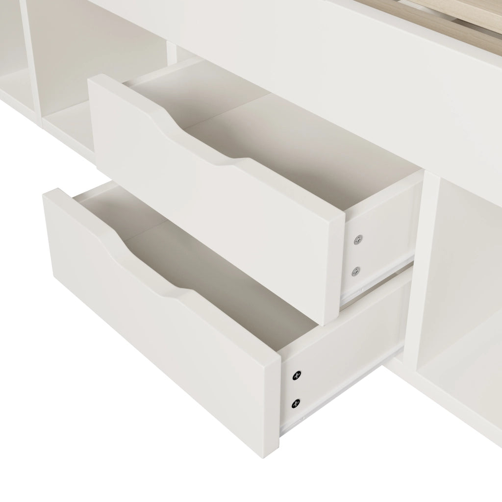 Letto da giorno 140 × 200 cm con LED USB e Type-C cassetti ripiani in legno bianco con rete a doghe