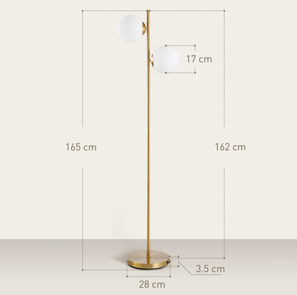 Lampada da Terra YEAVIO 165 cm con Paralume in Vetro, Struttura in Acciaio, Colore Oro e Bianco
