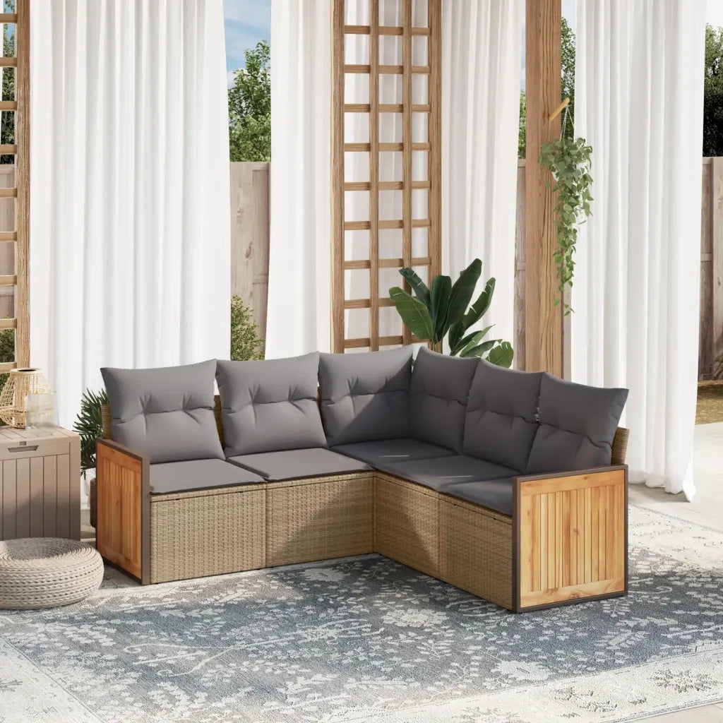 Set Divano da Giardino 5 pz con Cuscini-Sofa da Giardino-Divanetto da esterno Beige in Polyrattan 954327