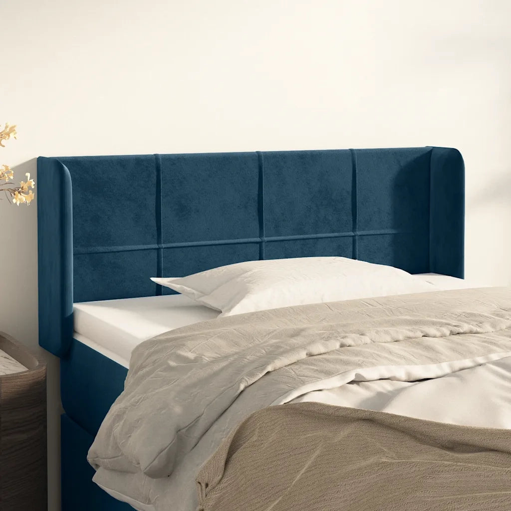 Testiera | Testata ad Orecchio Blu Scuro 103x16x78/88 cm in Velluto