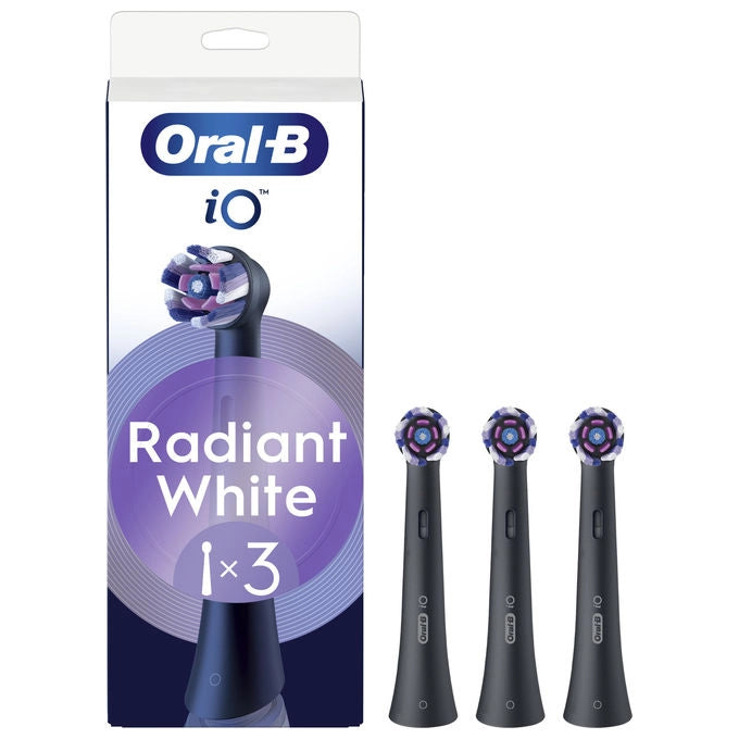 Oral-B, Testine Ricambio iO Series Radiant White Black, Setole Angolate, 3 Pezzi