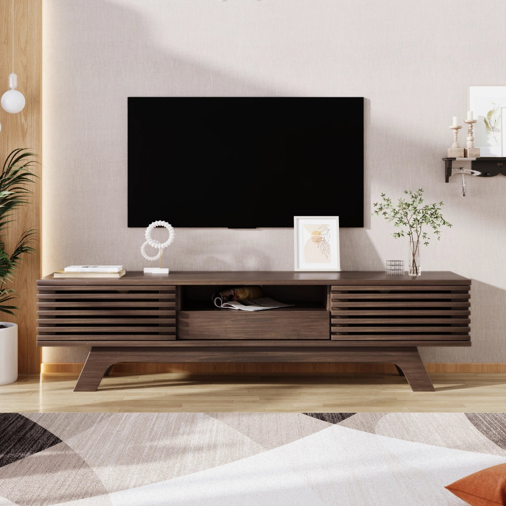 Mobile TV con 2 ante 1 cassetto vani aperti e passacavi in pannello di particelle naturale 150 × 35 × 44 cm