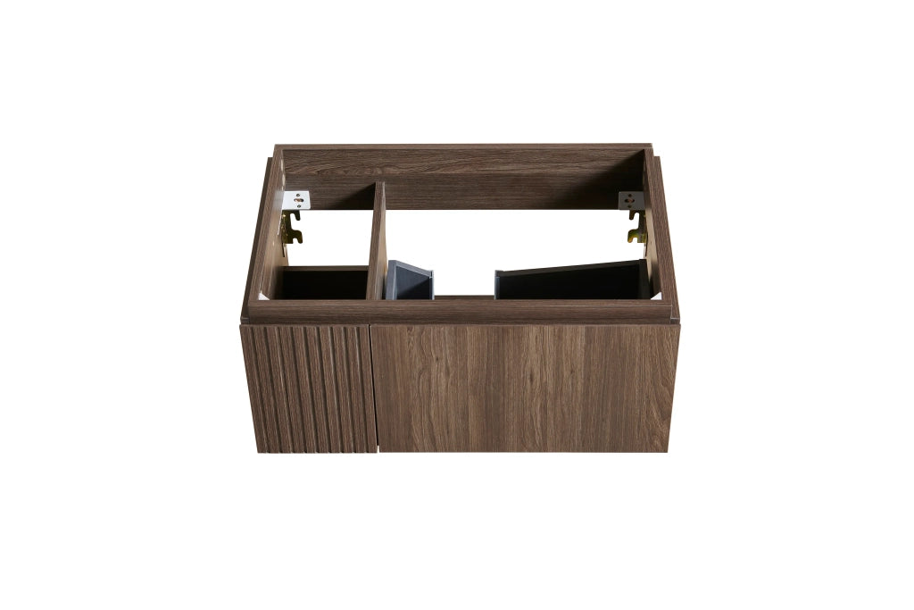Mobile bagno sospeso 76 cm, legno compensato preassemblato, finitura legno espresso. Escluso lavabo, rubinetto e accessori scarico
