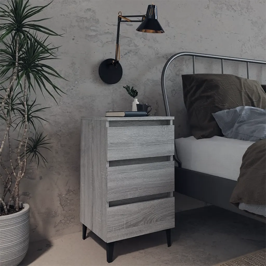Comodino | Armadio da Notte | Mobiletto da notte con Gambe in Metallo Grigio Sonoma 40x35x69 cm
