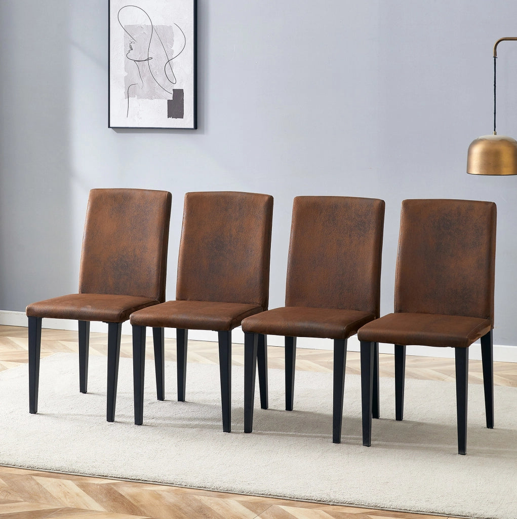 Set 4 sedie da pranzo in tessuto marrone con gambe in metallo nere HOMVRA