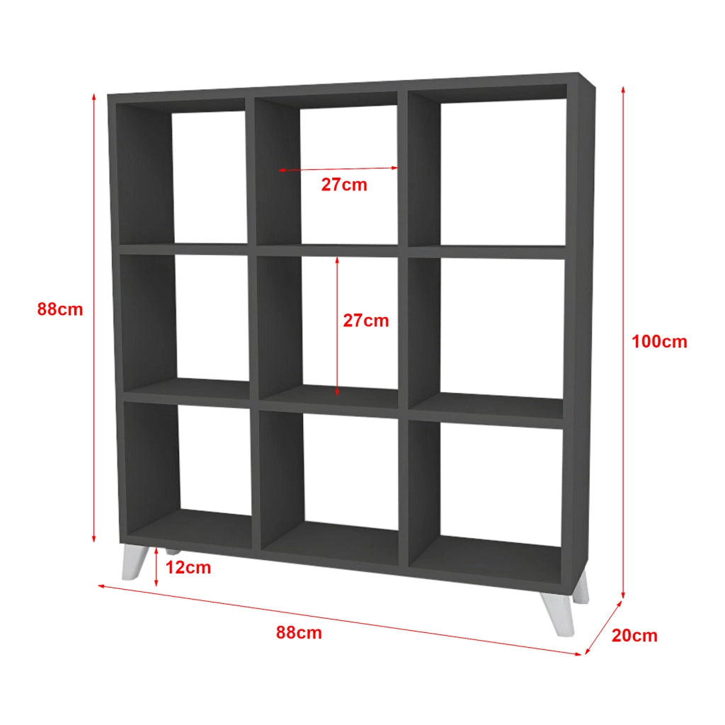 Libreria 'Svedala' Scaffale da Terra con 9 Scomparti Aperti a Forma di Cubo Mobile Espositore - Antracite [en.casa]