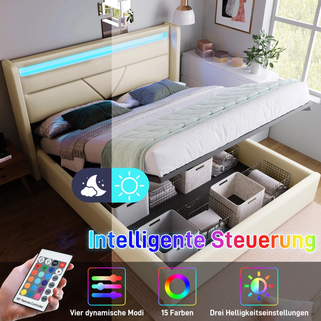 letto a stoccaggio idraulico in pu bianco 160x200 cm
