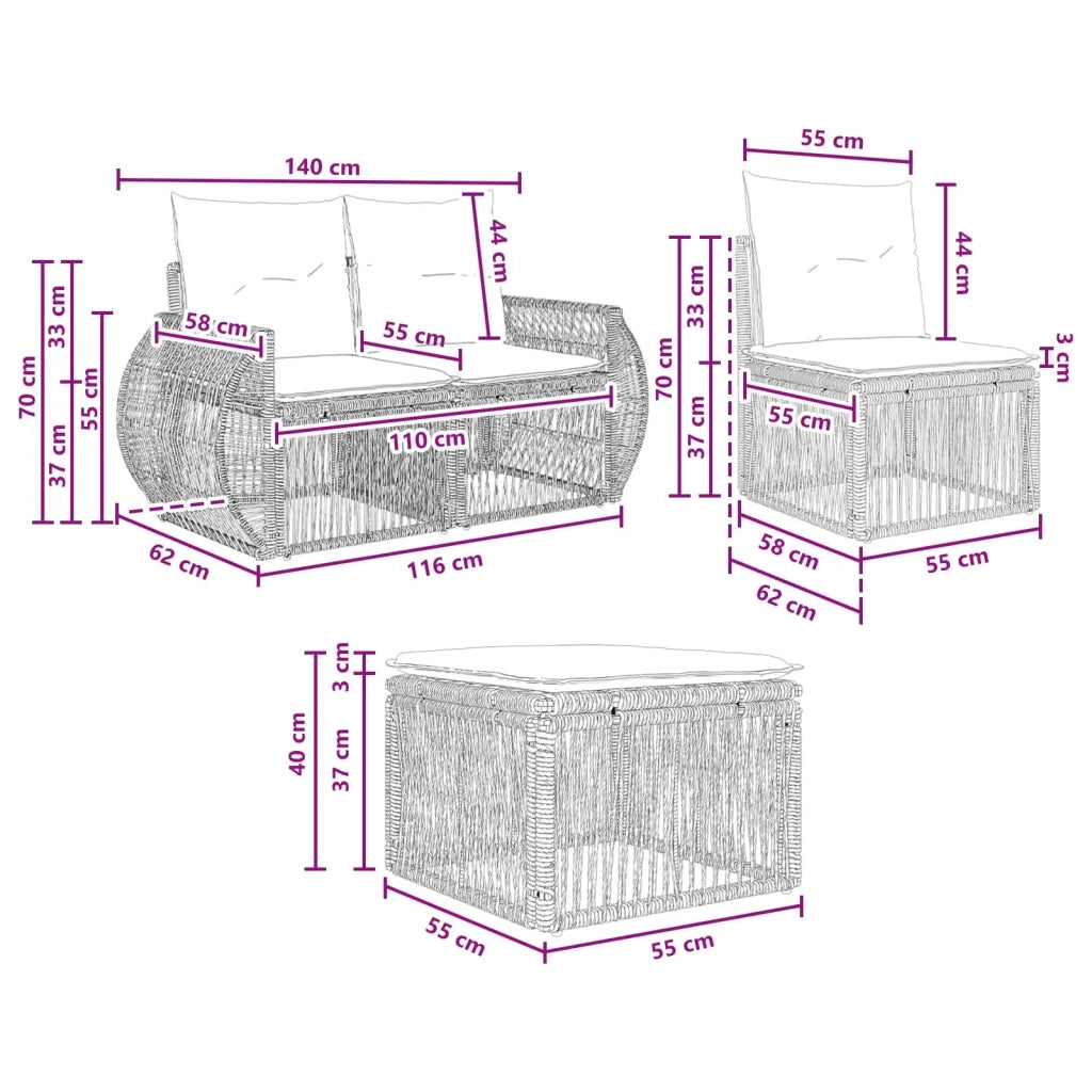 Set Divano da Giardino 9 pz Grigio e Grigio Scuro polyrattan 3435545