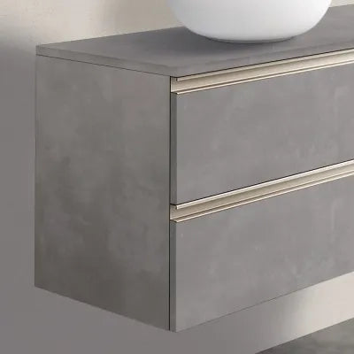 Mobile bagno sospeso 80 cm grigio cemento con top e specchio tondo Master
