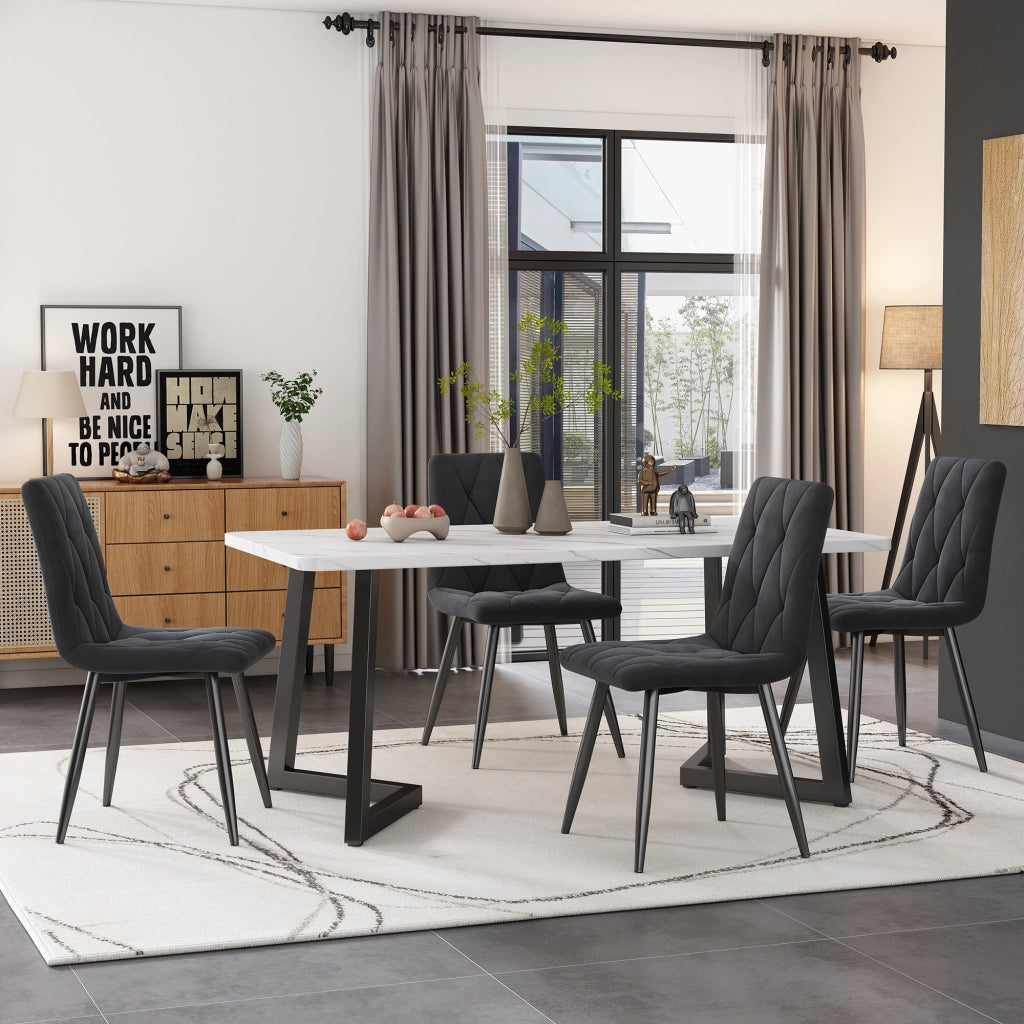 Sedie da Pranzo Set 4 Pezzi Imbottite ¨C Xylo ¨C Velluto Grigio Scuro, Gambe in Metallo